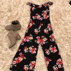 Lulus Black Floral Off the Shoulder Body Suit